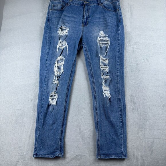 Forever 21 Skinny Jeans Distressed Denim Womens Size 18 High Rise Blue - Picture 1 of 11
